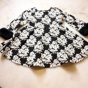 Janie and Jack Black and White Floral Jacquard Long Sleeve Toddler Dress 12-18 M